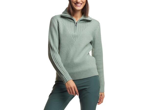 Finse Una Knit Sweater D Grågrønn 42 Halfzip strikkegenser til dame