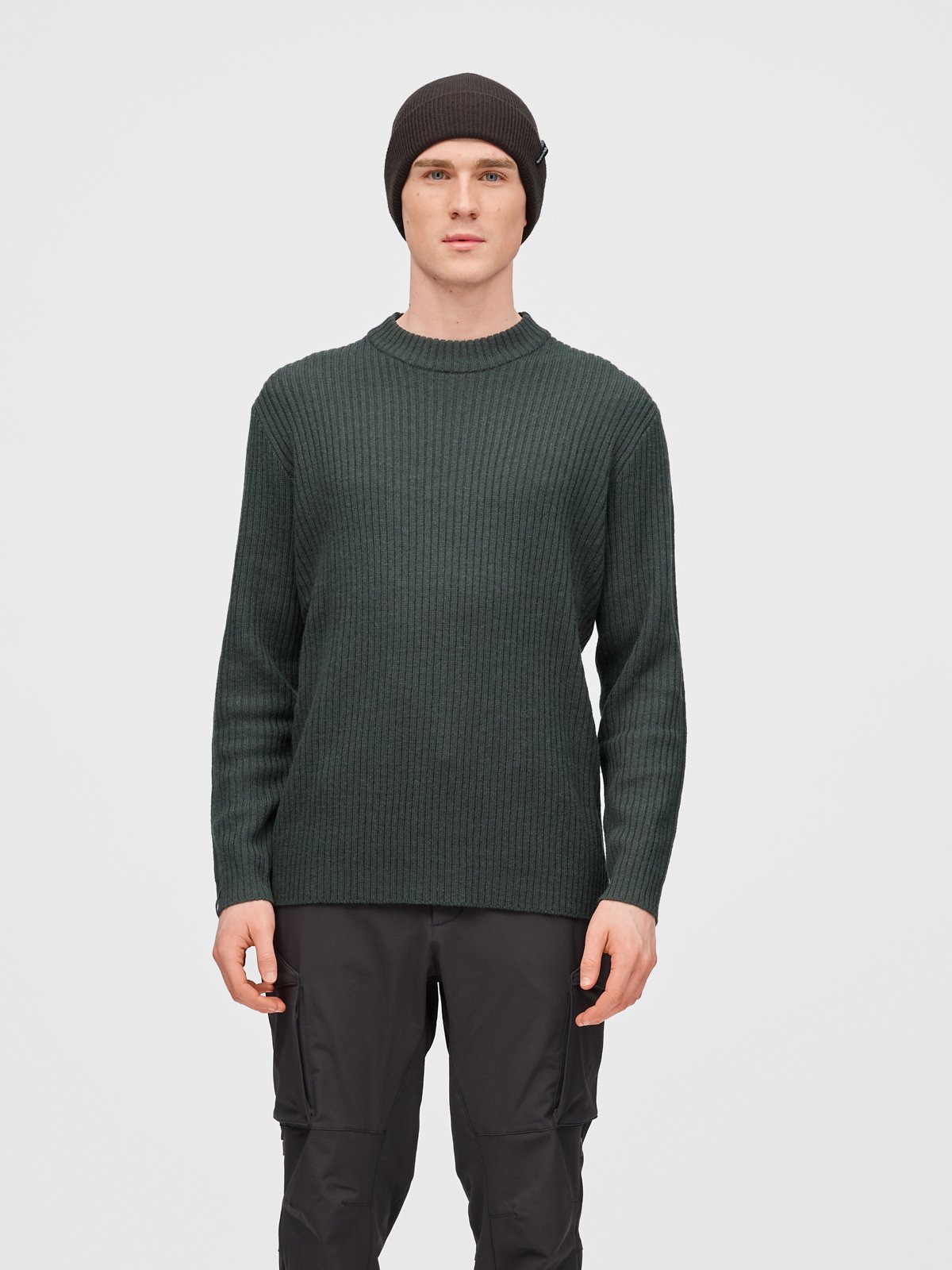 Twentyfour Mode Rib RN Sweater U Dyp Grønn