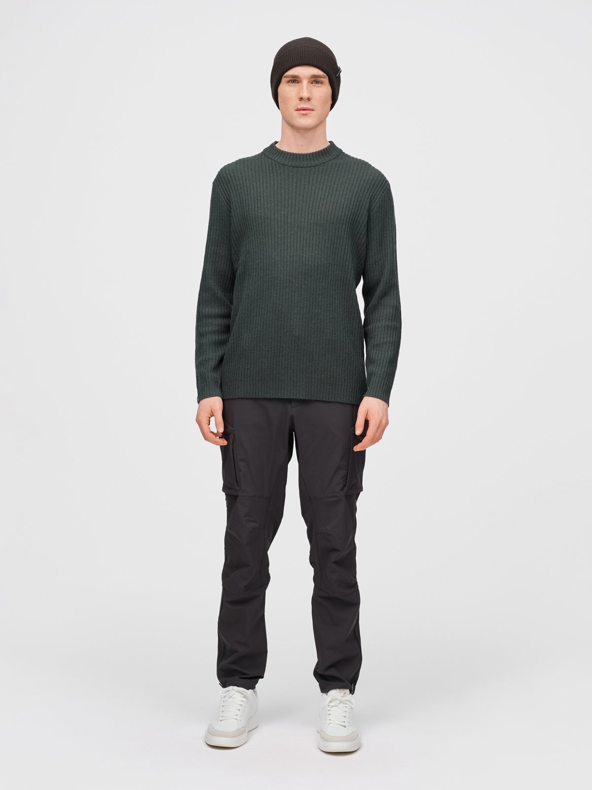 Twentyfour Mode Rib RN Sweater U Dyp Grønn