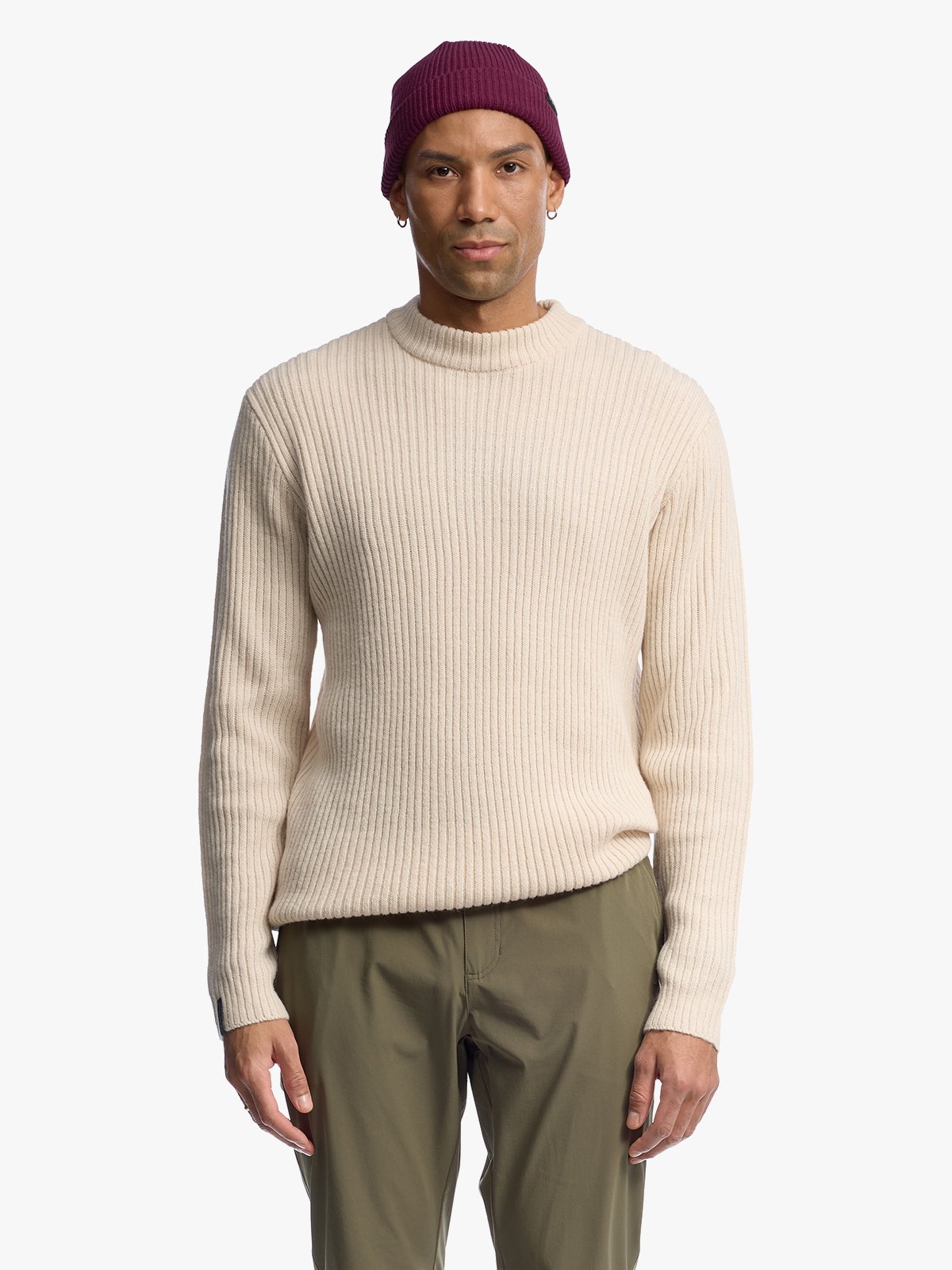 Twentyfour Mode Rib RN Sweater U Gråhvit