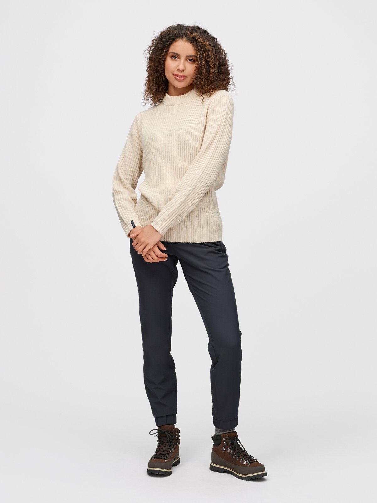 Twentyfour Mode Rib RN Sweater U Gråhvit