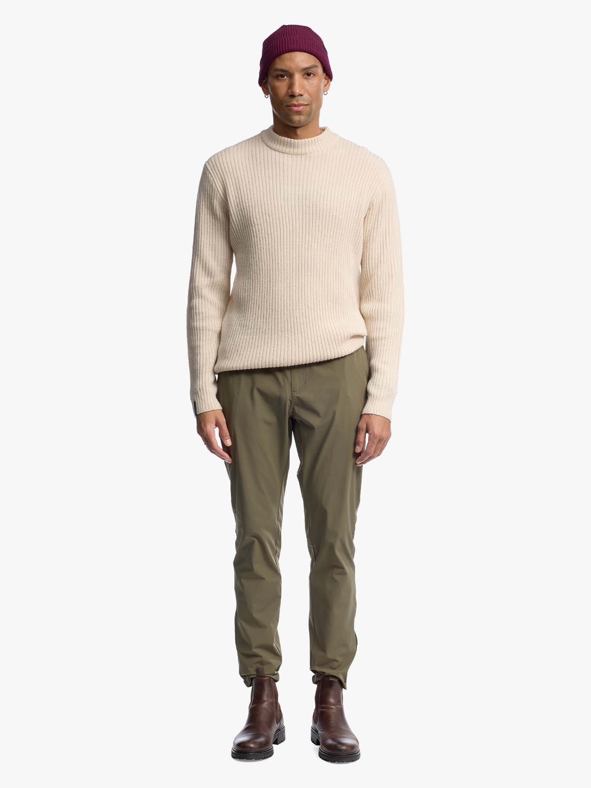 Twentyfour Mode Rib RN Sweater U Gråhvit