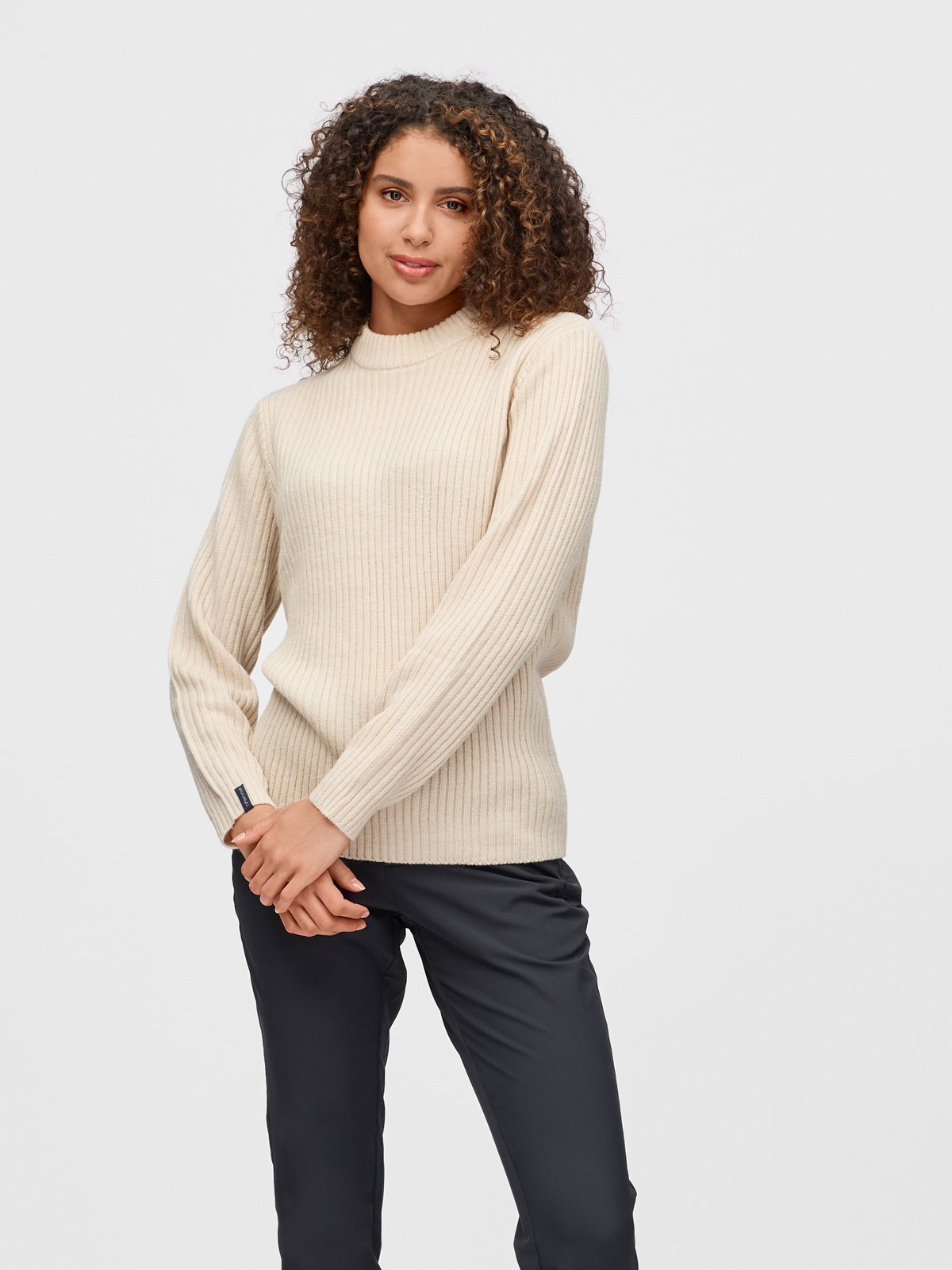 Twentyfour Mode Rib RN Sweater U Gråhvit