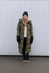 Mode Ada Parkas D M Oliven 42 Lang vattert parkas til dame