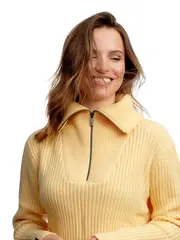 Mode Rib HZ Knit D Lys Gul 40 Halfzip strikkegenser til dame